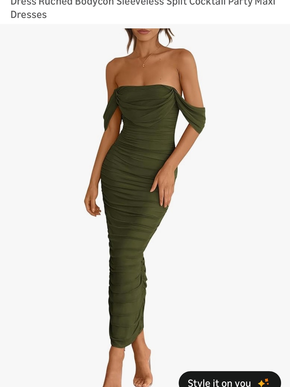 Olive Off-Shoulder Ruched Bodycon Maxi Dress